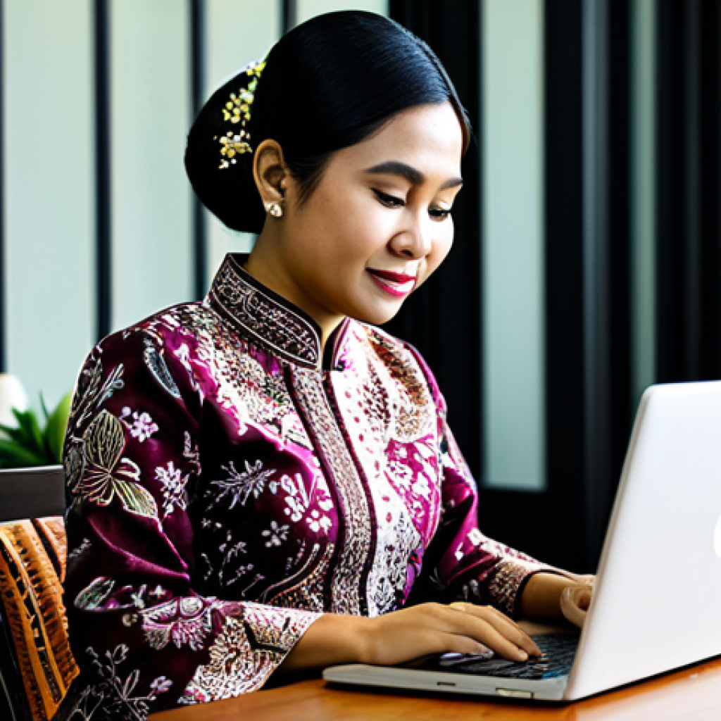 **
"A professional Malaysian woman in a modest batik kebaya, working on a laptop at a co-working space in Kuala Lumpur, fully clothed, appropriate attire, safe for work, perfect anatomy, natural proportions, professional photography, high quality, modern office setting, family-friendly"
**