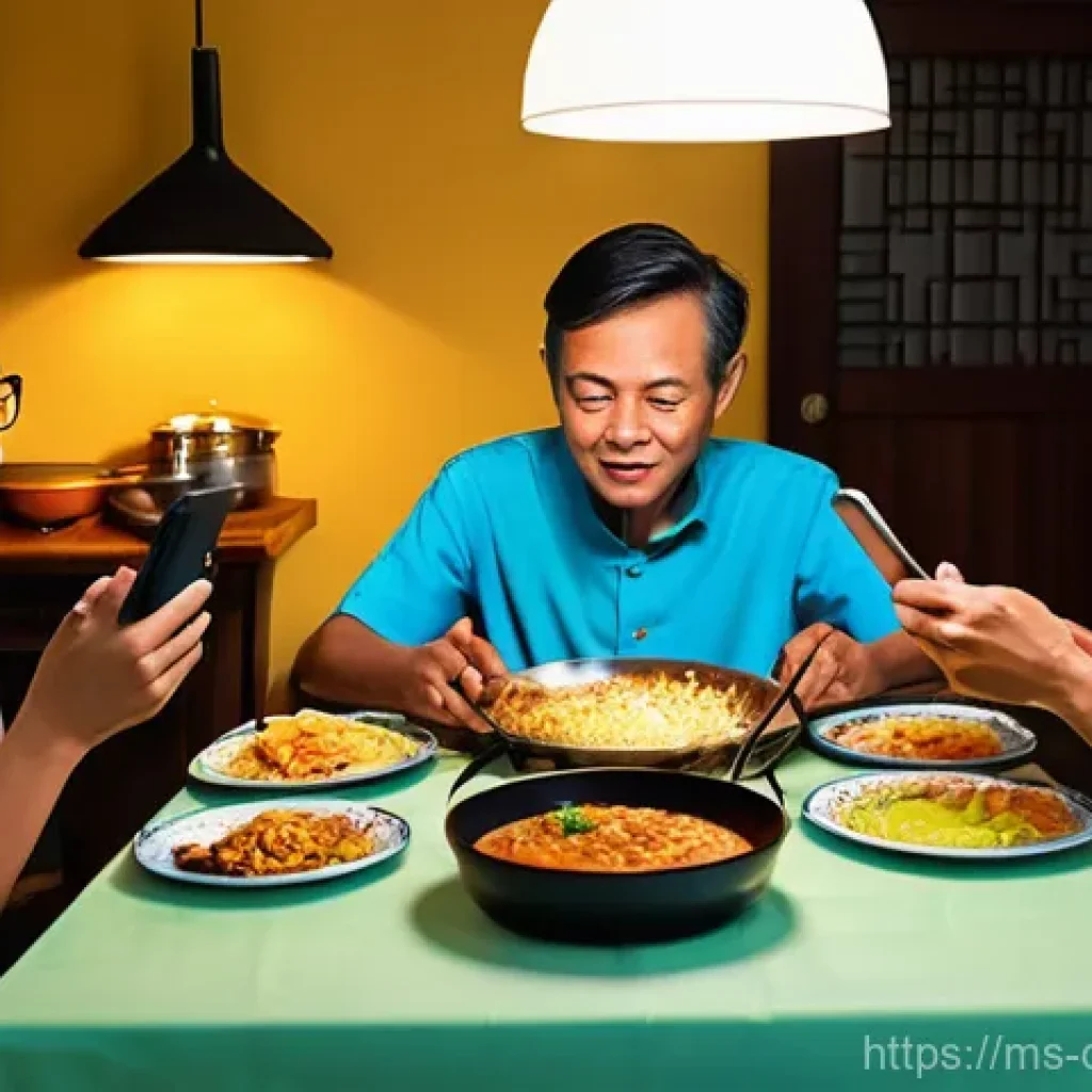 주기적인 디지털 기기 사용 중단의 중요성 - **Prompt 1: The Disconnected Dinner Table**
"A cozy, warm-lit evening scene of a Malaysian famil...