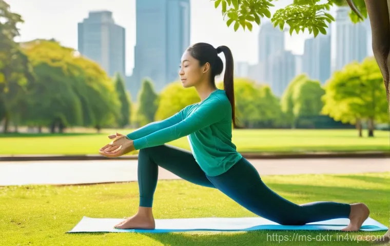 디지털 번아웃 예방을 위한 운동과 건강 - Image Prompt 1: Rejuvenating Outdoor Exercise**