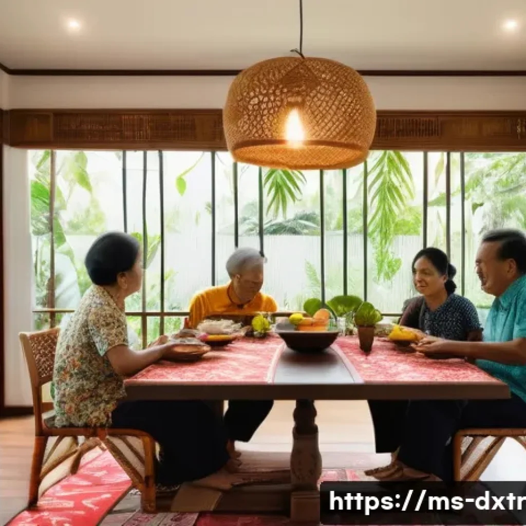 일상에서의 디지털 기기 휴식 시간을 만드는 법 - A cozy Malaysian home interior featuring a family dining room designated as a device-free zone. The ...