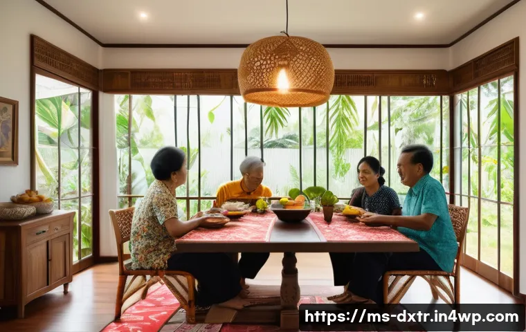 일상에서의 디지털 기기 휴식 시간을 만드는 법 - A cozy Malaysian home interior featuring a family dining room designated as a device-free zone. The ...