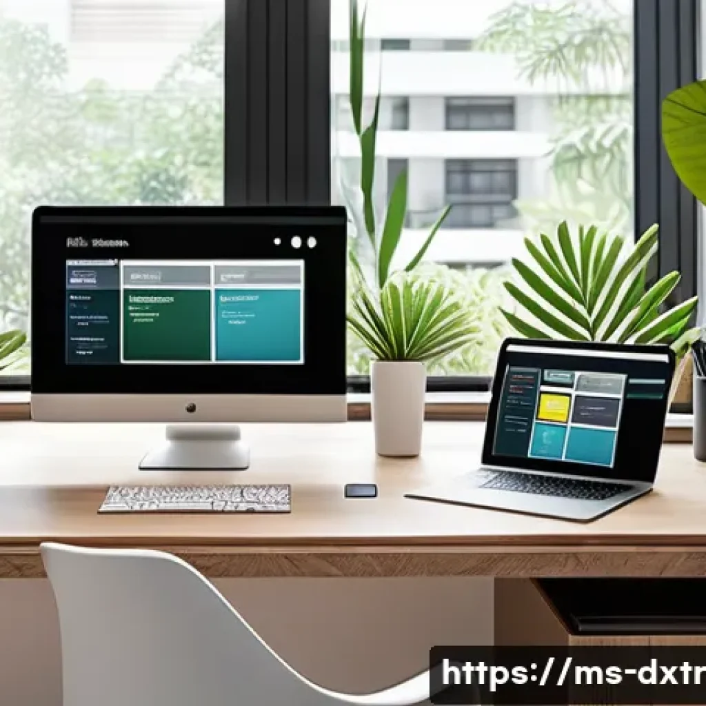 효과적인 디지털 환경 조성을 위한 가이드 - A modern Malaysian home office setup featuring a sleek desk with a laptop displaying a digital task ...