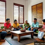 Home 20 디지털 번아웃을 피하는 창의적인 방법 - A cozy Malaysian living room with a family of diverse ages sitting together, all devices put away in...