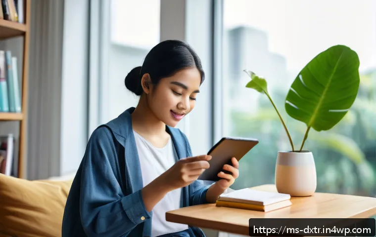 디지털 기기 사용의 긍정적인 측면과 부정적인 측면 - A young Malaysian woman using a smartphone and tablet simultaneously in a modern living room, surrou...