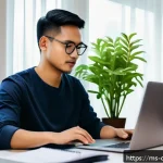 Home 23 디지털 번아웃을 예방하기 위한 원칙과 규칙 - A modern Malaysian home office scene showing a young Malay professional practicing the Pomodoro tech...