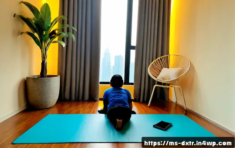 Home 17 번아웃 예방을 위한 업무와 여가의 균형 - Photorealistic Malaysian office professional in a bright Kuala Lumpur apartment workspace, calmly cl...